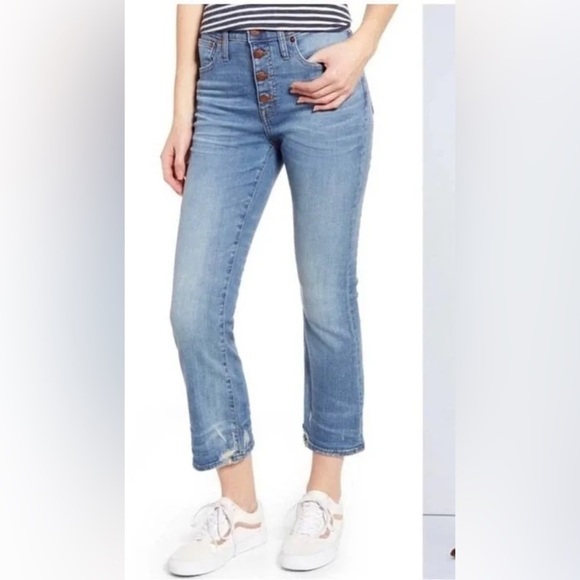 Madewell Womens Cali Demi-Boot Jeans in Bess Wash Button Front Edition 27 - Picture 5 of 14